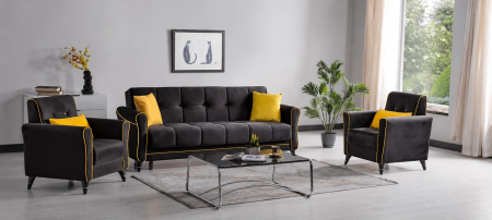 Canapele - Set 3+1+1 Viktorya Lada Depozitare Tapitat Catifea Gri/Galben
