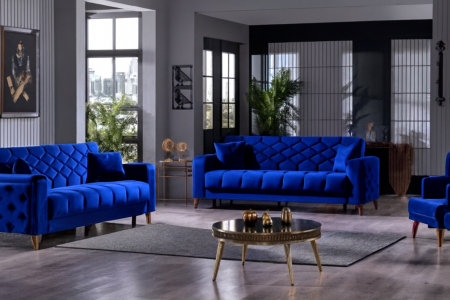 Produse - Set 3+2+1 Melissa Catifea Lada Depozitare Albastru