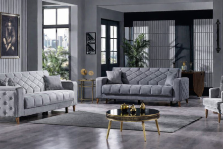 Produse - Set 3+2+1 Melissa Catifea Lada Depozitare Gri inchis