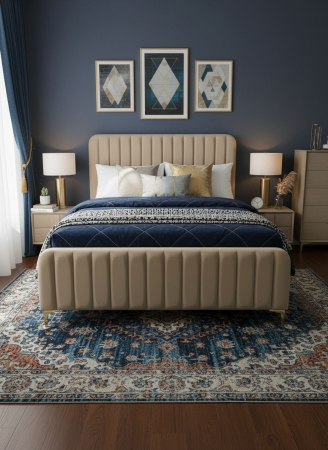 Pat+2 Noptiere Melinda 180x200 cm Tapitat Catifea Bej [1]