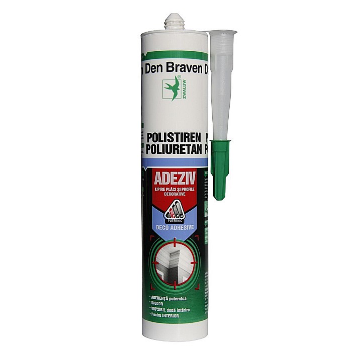 ADEZIV PENTRU PLACI SI PROFILE DIN POLISTIREN, DECO ADHESIVE, ALB, 280ML, DEN BRAVEN [1]