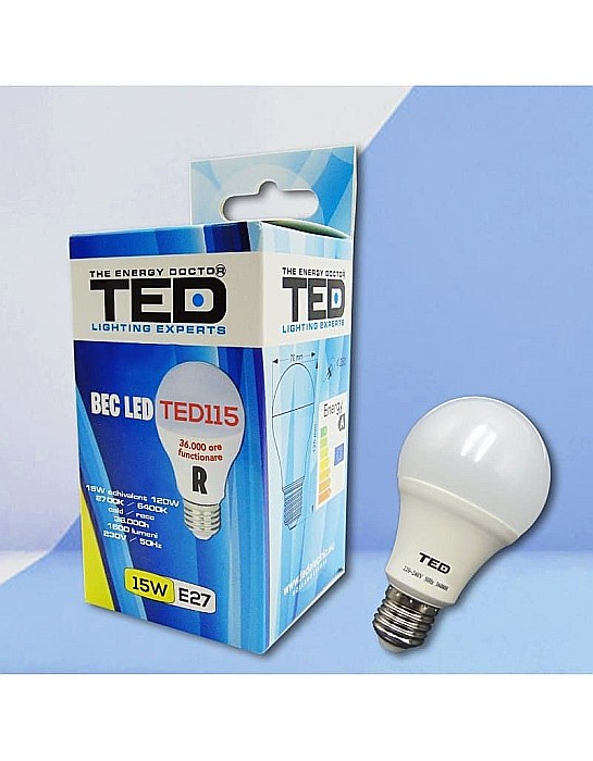 BEC LED, TED115C, E27, A60, 230V, 15W, 2700K, 1600LM, LUMINA CALDA [1]