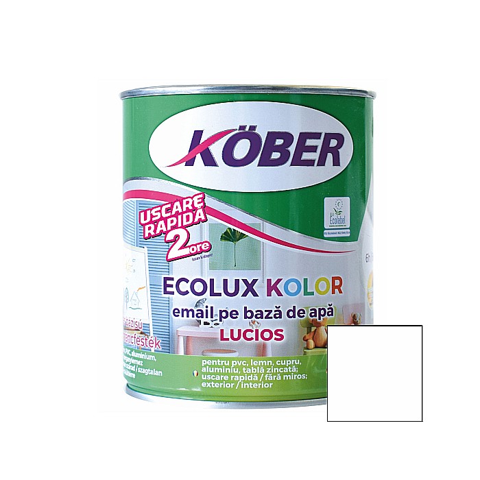 EMAIL PE BAZA DE APA, ECOLUX KOLOR, ALB LUCIOS, 0.6 L, KOBER [1]