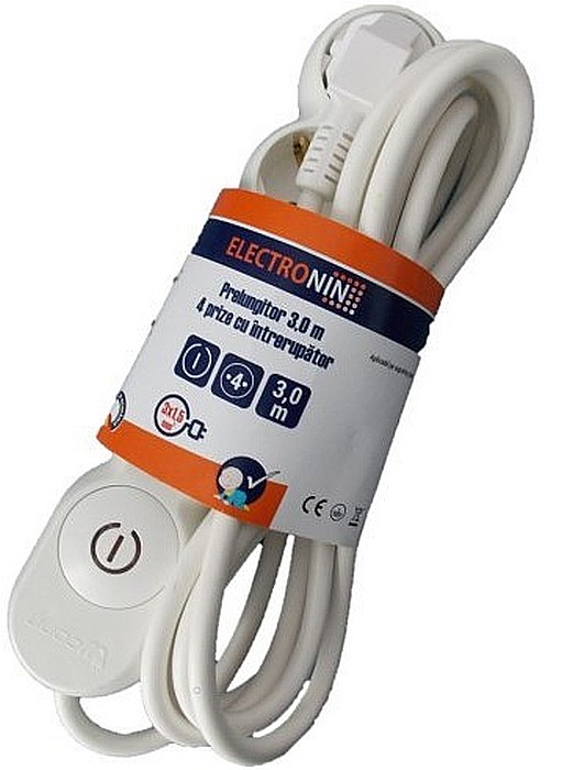 PRELUNGITOR CU INTRERUPATOR, AG4115A03, ALB-GRI, 4 PRIZE, 3M, 3X1.5MM, ELECTRONIN [1]