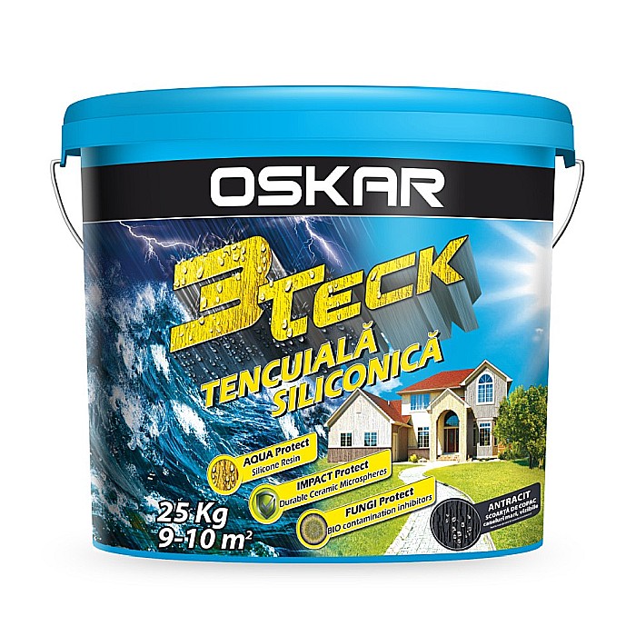 TENCUIALA DECORATIVA SILICONICA 3TECK, STRUCTURATA, ASPECT SCOARTA DE COPAC, ANTRACIT, INTERIOR / EXTERIOR, 25 KG, OSKAR [1]