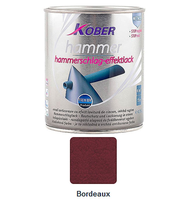 VOPSEA ALCHIDICA PENTRU METAL, INTERIOR / EXTERIOR, HAMMER, ROSU BORDEAUX, 0.75L, KOBER [1]