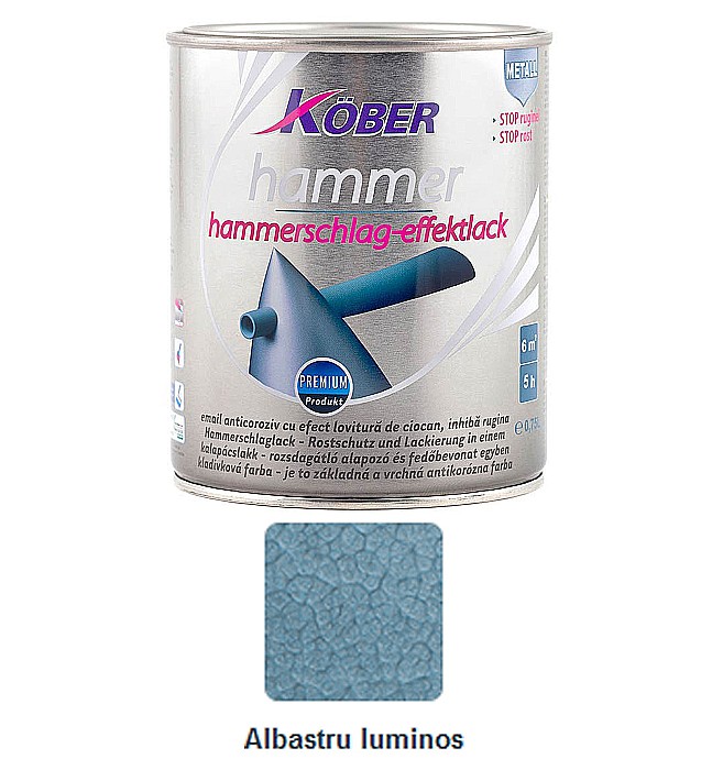 VOPSEA ALCHIDICA PENTRU METAL, INTERIOR / EXTERIOR, HAMMER, ALBASTRU LUMINOS, 0.75L, KOBER [1]