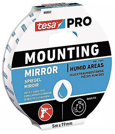 Benzi adezive - BANDA MONTAJ PRO MIRROR, ALB, 10MX19MM,  66952, TESA