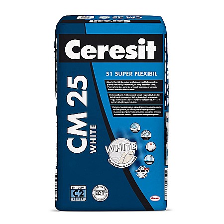 Materiale de constructii - ADEZIV FLEXIBIL PENTRU PLACI CERAMICE MARMURA SI PIATRA, CM25, ALB, 25KG CERESIT