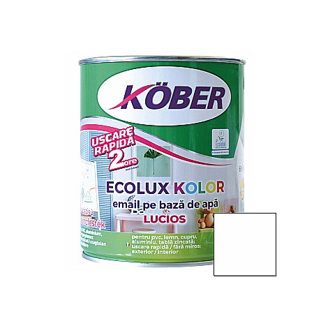 Vopsele pe baza de apa (interior - EMAIL PE BAZA DE APA, ECOLUX KOLOR, ALB LUCIOS, 0.6 L, KOBER