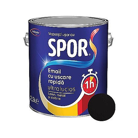 Vopsele pe baza de solvent (interior - EMAIL SUPERLUCIOS, NEGRU , 2.5 L, SPOR