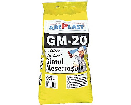 Materiale de constructii - GLETUL MESERIASULUI, PE BAZA DE IPSOS, PENTRU INTERIOR, GM20, 5KG, ADEPLAST