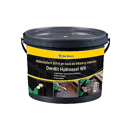 Hidroizolatii - HIDROIZOLANT LICHID BITUM - CAUCIUC, HYDROSEAL W6, 5KG, DEN BRAVEN