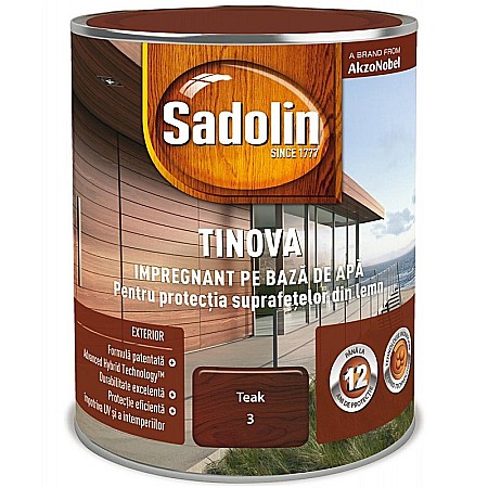 Amenajari pentru interior - IMPREGNANT PENTRU LEMN, PE BAZA DE APA, TINOVA, INTERIOR / EXTERIOR, TEAK, 0.75L, SADOLIN