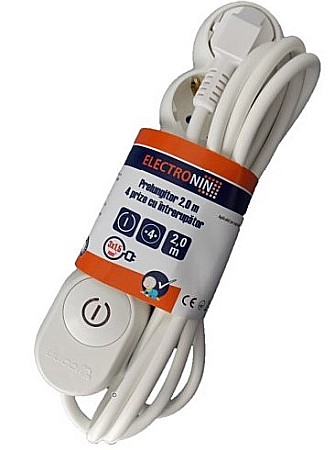 Electrice - PRELUNGITOR, AG4115A02, ALB-GRI, 4 PRIZE 2M 3X1.5 CU INTRERUPATOR, ELECTRONIN