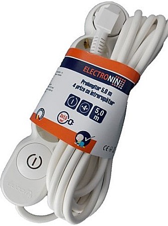 Grup prize cu intrerupator - PRELUNGITOR CU INTRERUPATOR, AG4115A05, ALB-GRI, 4 PRIZE, 5M, 3X1.5MM, ELECTRONIN