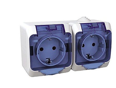 Accesorii electrice - PRIZA DUBLA, WDE000525, CEDAR PLUS, MONTAJ APLICAT, IP44, ALBASTRU, SCHNEIDER