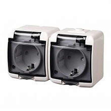 Electrice - PRIZA MONTAJ AQUASTAR, 22121, APARENT HOME AQUASTAR, CAPAC TRANSP, IP44, 2 LOCURI