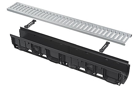 Obiecte sanitare - RIGOLĂ DE EXTERIOR, AVZ102-R102, DE 100 MM CU RAMA DIN PLASTIC INTEGRATĂ ȘI GRĂTAR PROFIL „C“ GALVANIZAT, ALCAPLAST