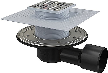 Obiecte sanitare - SIFON PARDOSEALA, APV3344, 105×105MM CU IESIRE LATERALA DN50/DN75, SISTEM DE RETINERE A MIROSURILOR UMED SI USCAT, ALCAPLAST