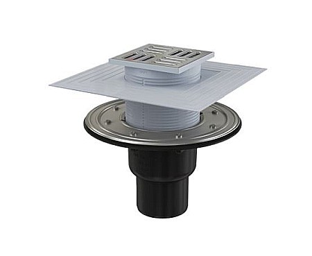 Obiecte sanitare - SIFON PARDOSEALA, APV4344, 105×105/50/75 MM IESIRE VERTICALA, CU GRATAR DIN OTEL INOXIDABIL, ALCAPLAST