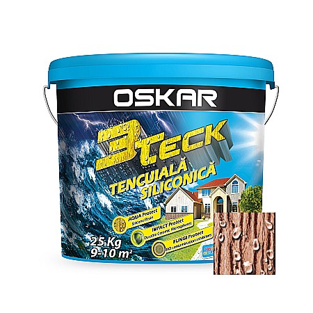 Amenajari pentru exterior - TENCUIALA DECORATIVA SILICONICA, 3TECK, SCOARTA DE COPAC, CARAMEL, 25KG, OSKAR
