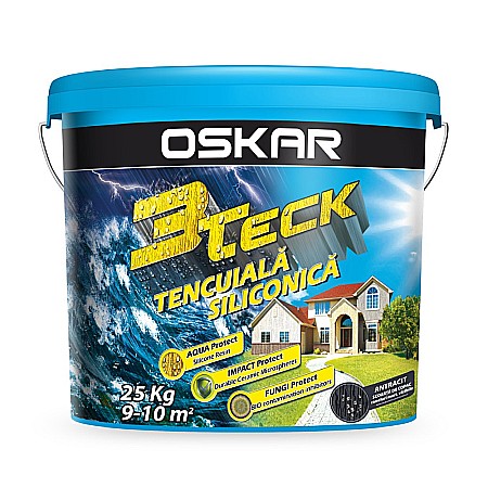 Amenajari interior si exterior - TENCUIALA DECORATIVA SILICONICA 3TECK, STRUCTURATA, ASPECT SCOARTA DE COPAC, ANTRACIT, INTERIOR / EXTERIOR, 25 KG, OSKAR