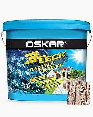 Compartimentari - TENCUIALA DECORATIVA SILICONICA 3TECK , STRUCTURATA, CU ASPECT SCOARTA DE COPAC, GOLD, 25 KG, OSKAR