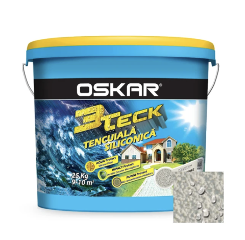 Amenajari pentru exterior - Tencuială Decorativă Siliconică Bob de Orez, OSKAR 3TECK,AMSTERDAM, 25 kg, Gri-închis