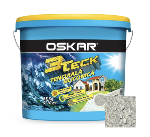 Amenajari pentru exterior - Tencuială Decorativă Siliconică Bob de Orez, OSKAR 3TECK,STOCKHOLM, 25 kg, Gri-deschis