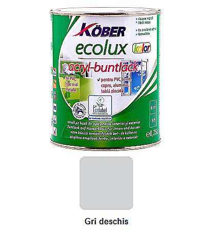 Vopsele pe baza de apa - VOPSEA ACRILICA PENTRU LEMN / METAL, PE BAZA DE APA, INTERIOR / EXTERIOR, ECOLUX, ALB, 0.75L, KOBER