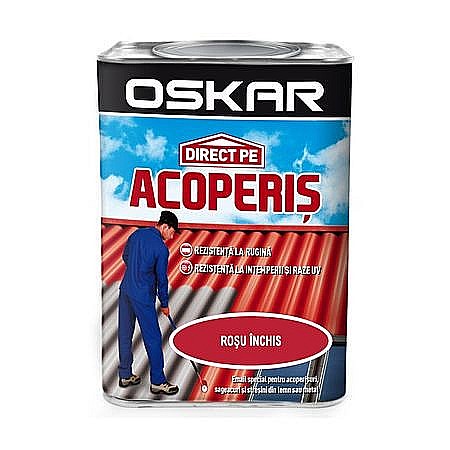 Acoperis - VOPSEA ALCHIDICA, DIRECT PE ACOPERIS, EXTERIOR, ROSU INCHIS, 0.75L, OSKAR