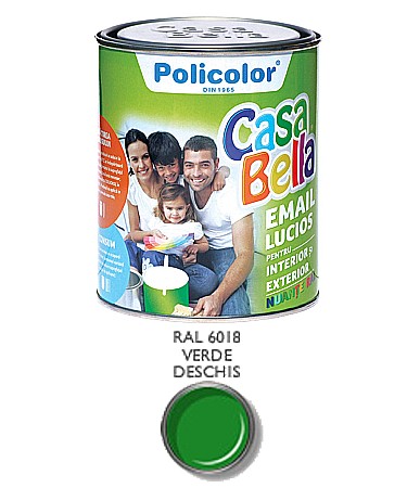 Vopsele pentru lemn si metal - VOPSEA ALCHIDICA PENTRU LEMN / METAL, INTERIOR / EXTERIOR, VERDE RAL6018, 0.75L, CASABELLA