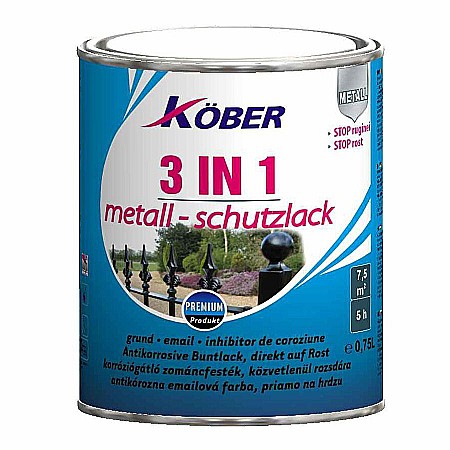 Amenajari pentru interior - VOPSEA ALCHIDICA PENTRU METAL, 3 IN 1, INTERIOR / EXTERIOR, VERDE LUMINOS, 0.75L, KOBER