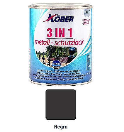 Vopsele pe baza de solvent - VOPSEA ALCHIDICA PENTRU METAL, 3 IN 1, INTERIOR / EXTERIOR, NEGRU, 0.75L, KOBER
