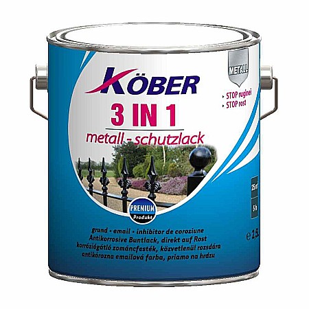 Vopsele pe baza de solvent - VOPSEA ALCHIDICA PENTRU METAL, 3 IN 1, INTERIOR / EXTERIOR, ALB, 2.5L, KOBER