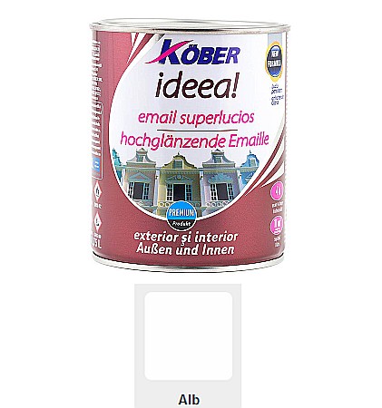 Vopsea superlucioasa - VOPSEA EMAIL SUPERLUCIOS, INTERIOR / EXTERIOR, IDEEA, ALB POLAR, 2.5L, KOBER