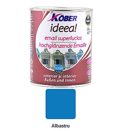 Vopsea superlucioasa - VOPSEA EMAIL SUPERLUCIOS, INTERIOR / EXTERIOR, IDEEA, ALBASTRU, 2.5L, KOBER