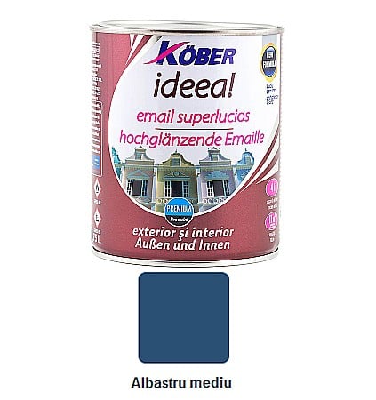 Vopsea superlucioasa - VOPSEA EMAIL SUPERLUCIOS, INTERIOR / EXTERIOR, IDEEA, ALBASTRU MEDIU, 2.5L, KOBER