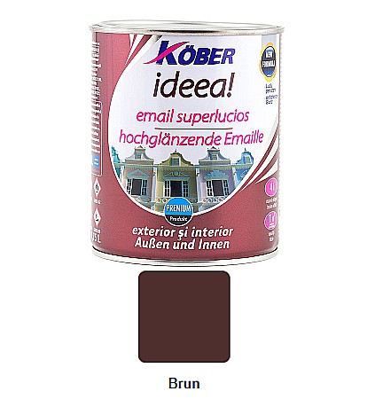 Vopsea superlucioasa - VOPSEA EMAIL SUPERLUCIOS, INTERIOR / EXTERIOR, IDEEA, BRUN, 2.5L, KOBER