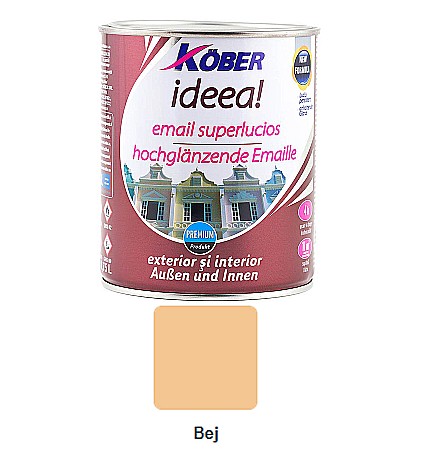 Vopsea superlucioasa - VOPSEA EMAIL SUPERLUCIOS, INTERIOR / EXTERIOR, IDEEA, BEJ, 2.5L, KOBER