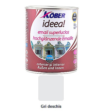 Vopsea superlucioasa - VOPSEA EMAIL SUPERLUCIOS, INTERIOR / EXTERIOR, IDEEA, GRI DESCHIS, 0.75L, KOBER