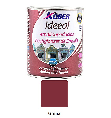 Vopsea superlucioasa - VOPSEA EMAIL SUPERLUCIOS, INTERIOR / EXTERIOR, IDEEA, GRENA, 0.75L, KOBER