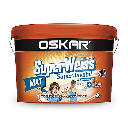 Amenajari pentru interior - VOPSEA SUPERLAVABILA INTERIOR, SUPERWEISS, ALB MAT, 8.5L, OSKAR
