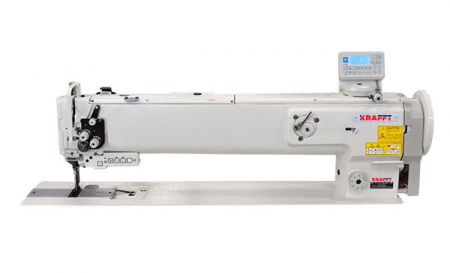 Masini cu blat plan 2 ace triplu transport - Masina de cusut cu triplu transport, cu 2 ace si brat lung, functii automate KRAFFT KF-1560D-65/AUT