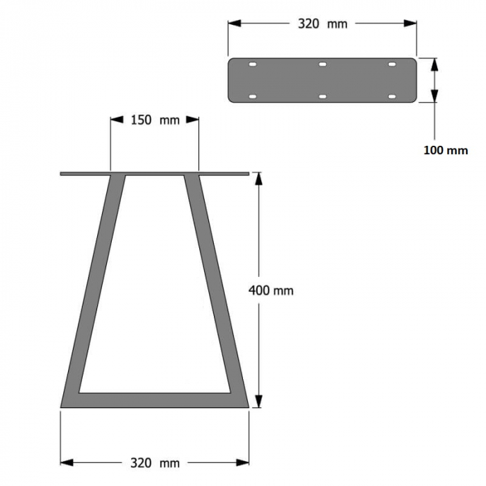 Set 2 picioare metalice masa, Trapez Mic,  Inaltime 40 cm, Bancuta / Masa cafea [3]