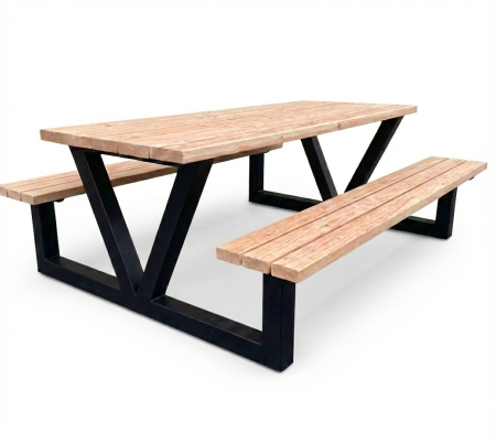 Mese cu bancuta - Masa cu bancute din lemn si structura metalica pentru gradina si terasa