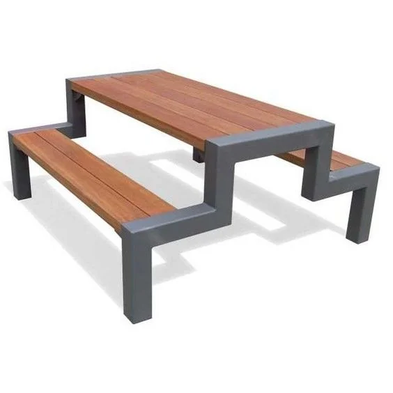 Mese cu bancuta - Masa cu bancute pentru gradina, cadru metalic si blat din lemn