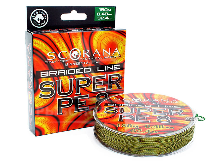 Шнур SCORANA SUPER PE 8 150M 4,35KG GREEN 0,10мм [1]
