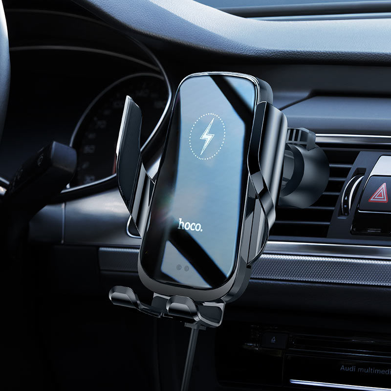 Kit Incarcator Auto Hoco CA202 Enlightener infrared induction wireless charging car holder 15W Black [3]